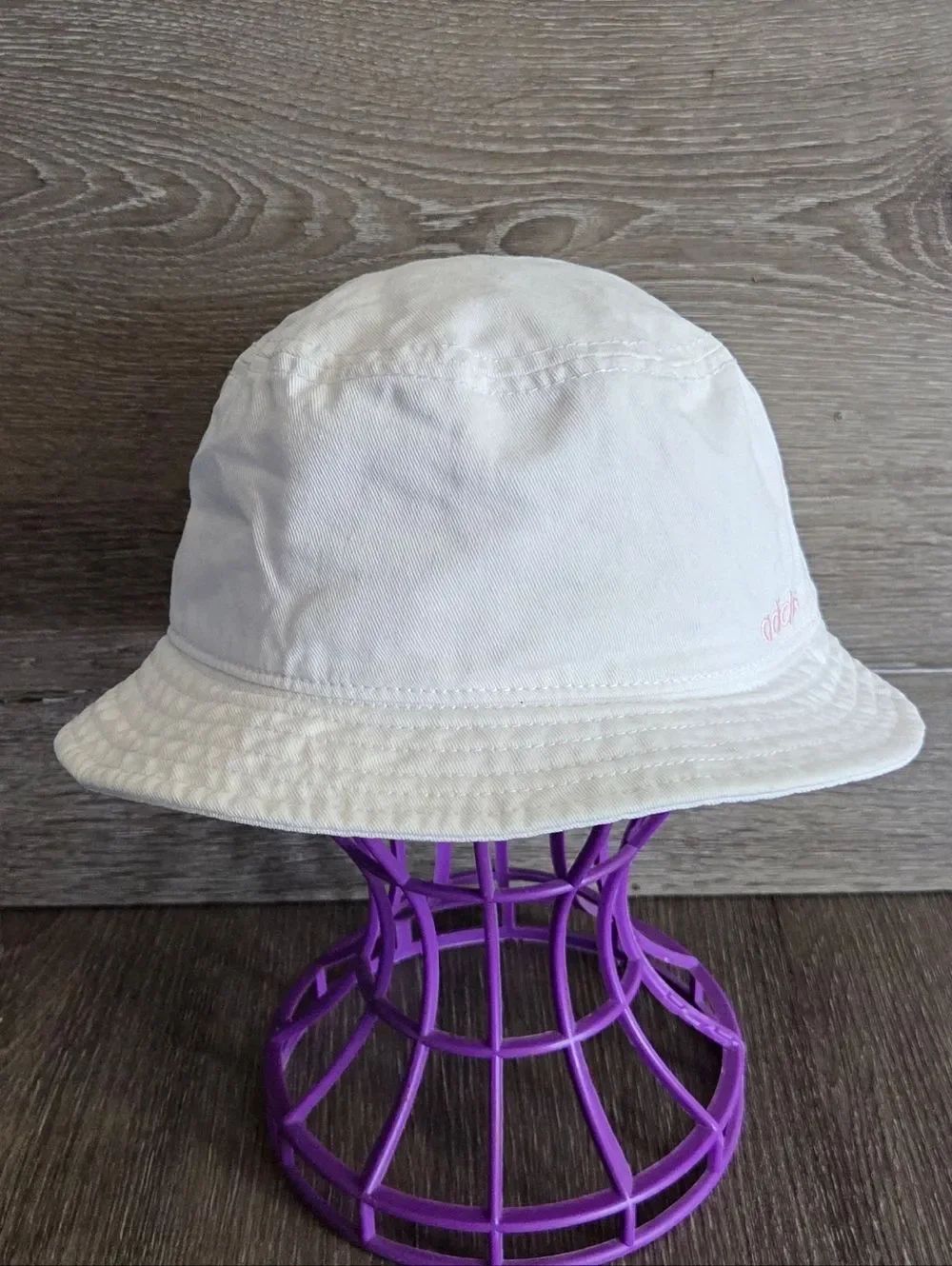 Adidas White Bucket Hat with Subtle Pink Logo